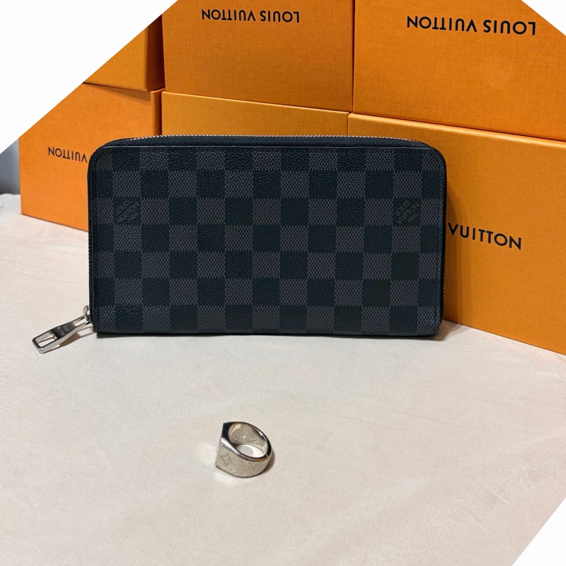 🔥近新美品 LV 路易威登 Louis Vuitton 黑棋盤格拉鏈12卡大長夾-0