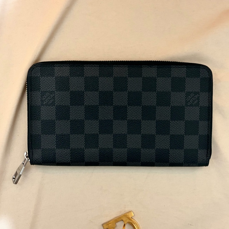 🔥近新美品 LV 路易威登 Louis Vuitton 黑棋盤格拉鏈12卡大長夾-2
