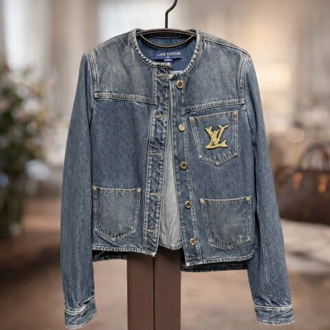 LV logo刺繡 牛仔外套 圓領 航海風格 尺碼34
