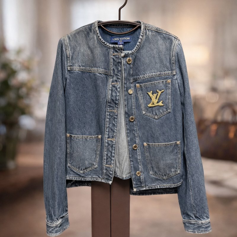 LV logo刺繡 牛仔外套 圓領 航海風格 尺碼34-0