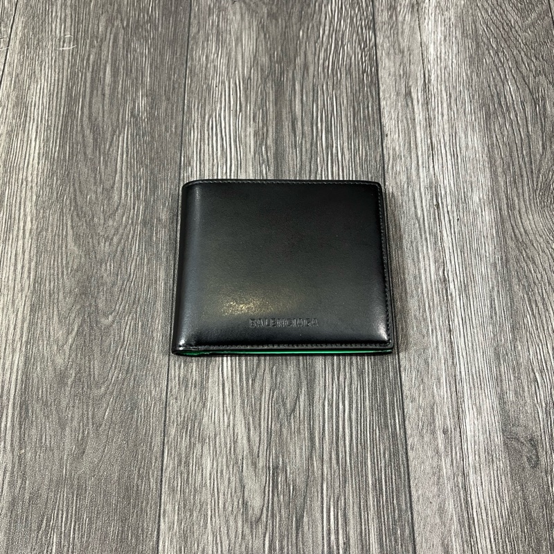 巴黎世家 黑綠 短夾 摺疊錢包-0