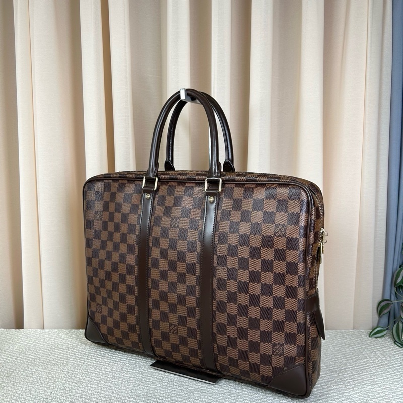 LV路易威登棕色棋盤格手提商務公文包 97新-4