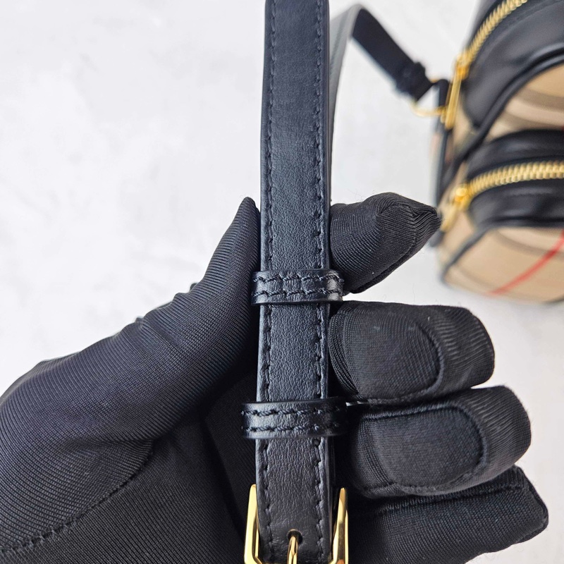 Burberry博柏利 復古風格紋 滌綸拼皮革 相機包單肩斜挎包 中號 男女同款 米色-10