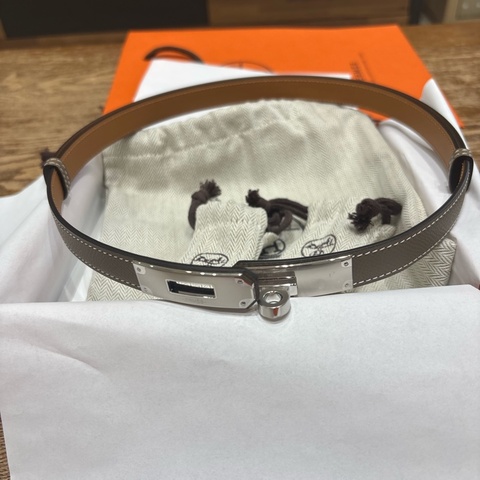 Hermes Kelly 18腰帶大象灰銀扣