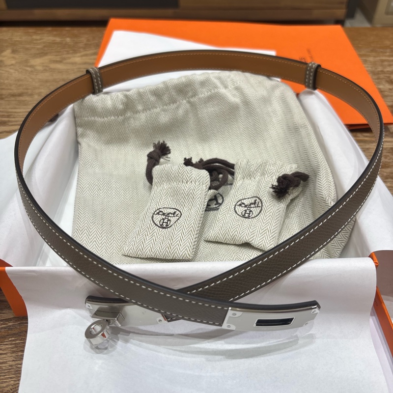 Hermes Kelly 18腰帶大象灰銀扣-4