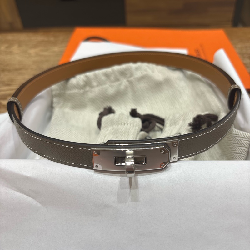 Hermes Kelly 18腰帶大象灰銀扣-5