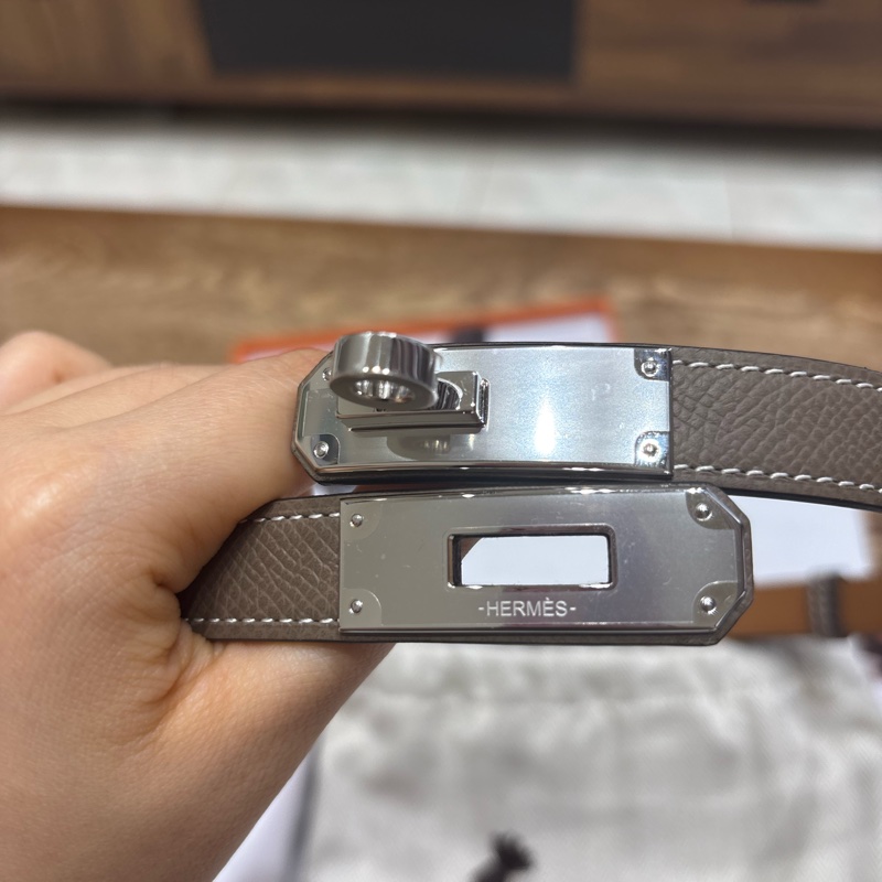 Hermes Kelly 18腰帶大象灰銀扣-10