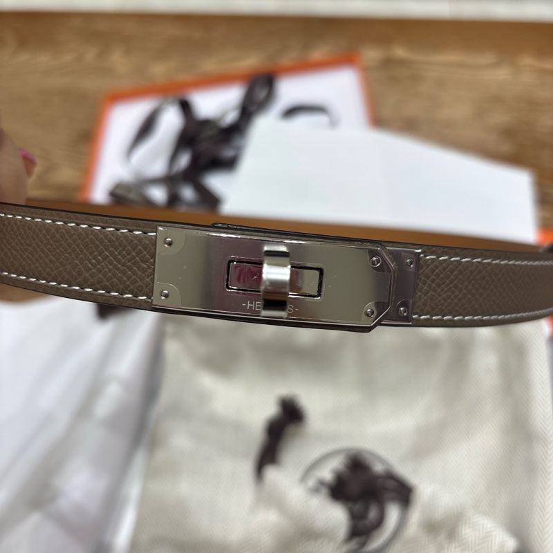 Hermes Kelly 18腰帶大象灰銀扣-11