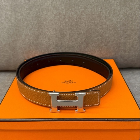 愛馬仕雙面銀扣皮帶