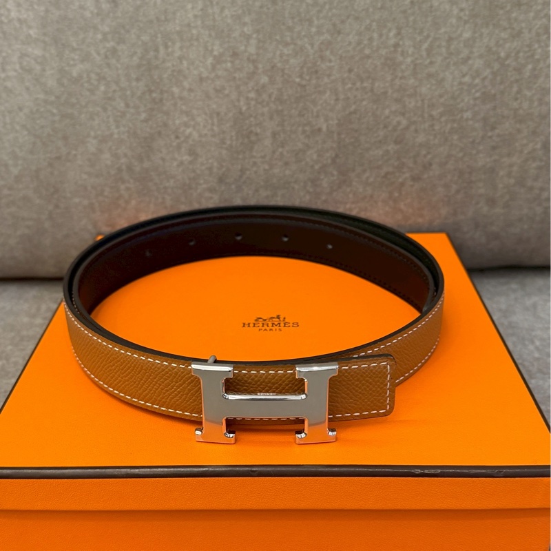 愛馬仕雙面銀扣皮帶-0