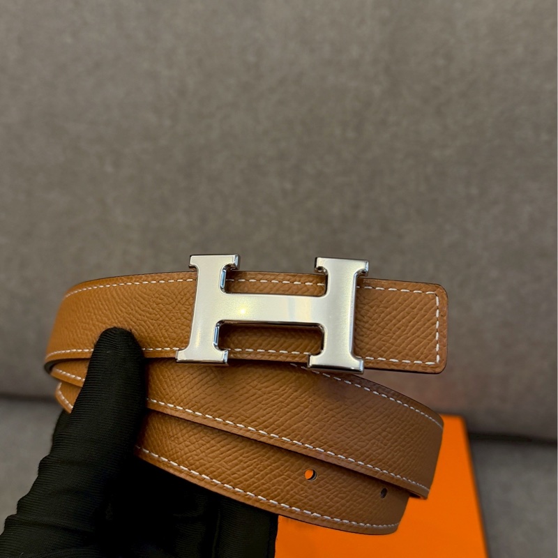 愛馬仕雙面銀扣皮帶-1