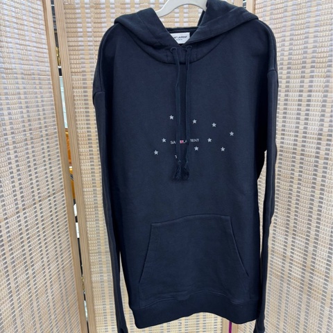 YSL /Saint Laurent聖羅蘭閃粉Logo水洗帽衫衛衣 S碼