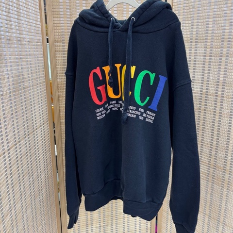 Gucci 彩虹logo連帽衛衣，黑色S碼