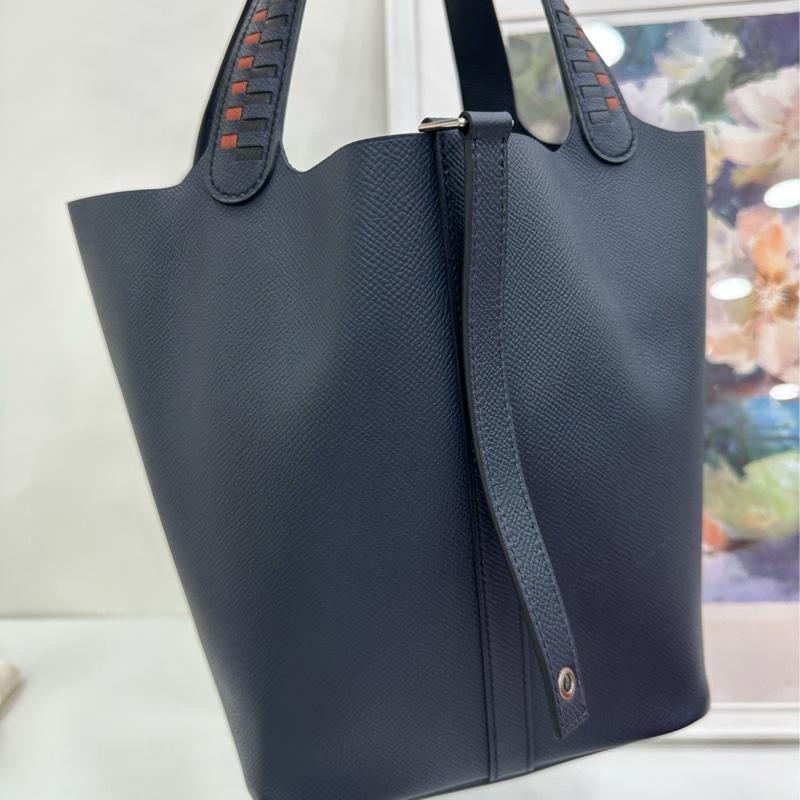 Hermes picotin 22靛藍色菜籃子編織手柄epsom皮C刻19年購證 full set-4