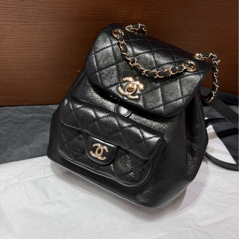 Chanel 芯片款 油蠟牛皮 duma雙肩背包 尺寸約18.5*18-0