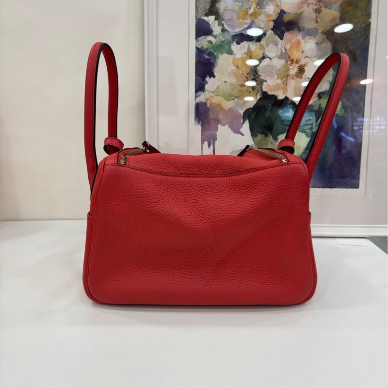 Hermes愛馬仕 Lindy26 紅色銀扣 內裡齋普爾粉 T刻-1