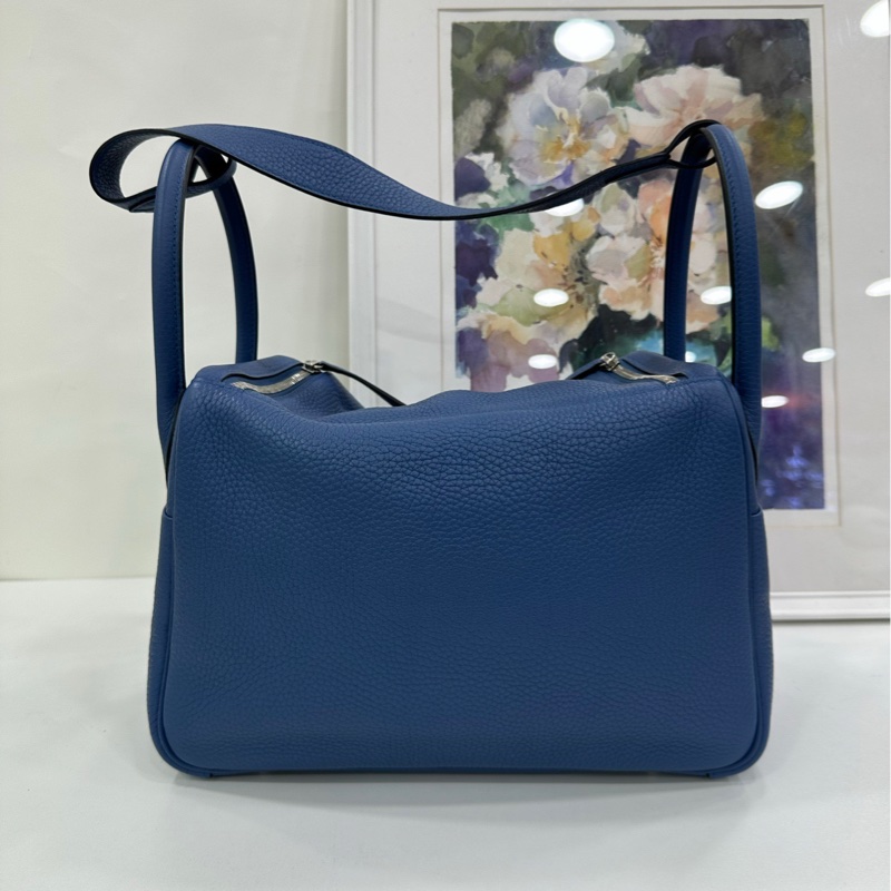 愛馬仕Lindy 30瑪瑙藍內拼海鷗灰銀扣X刻 17年購證-3