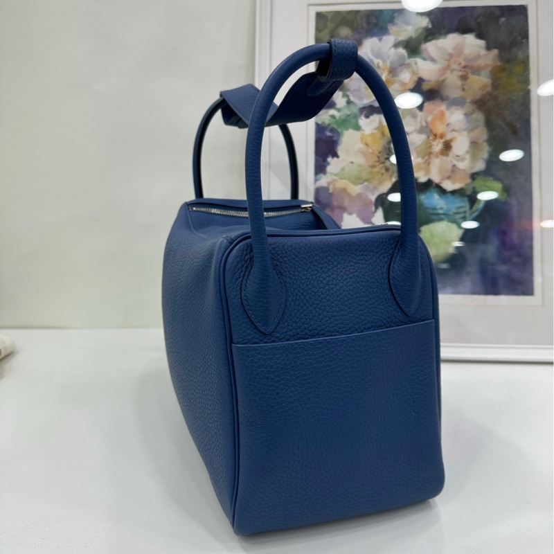 愛馬仕Lindy 30瑪瑙藍內拼海鷗灰銀扣X刻 17年購證-4