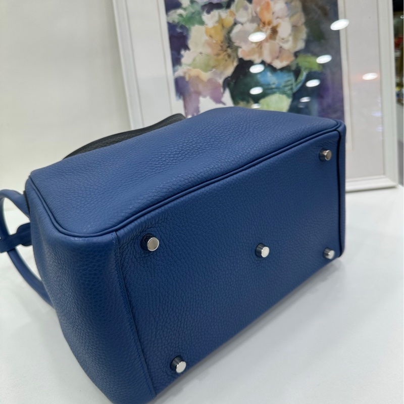 愛馬仕Lindy 30瑪瑙藍內拼海鷗灰銀扣X刻 17年購證-5