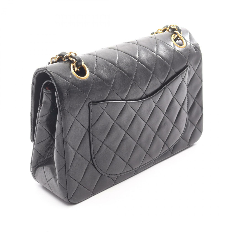 香奈兒 (CHANEL) Matelasse W 翻蓋鏈條單背包 A01113 羊皮黑色二手女士金扣-1