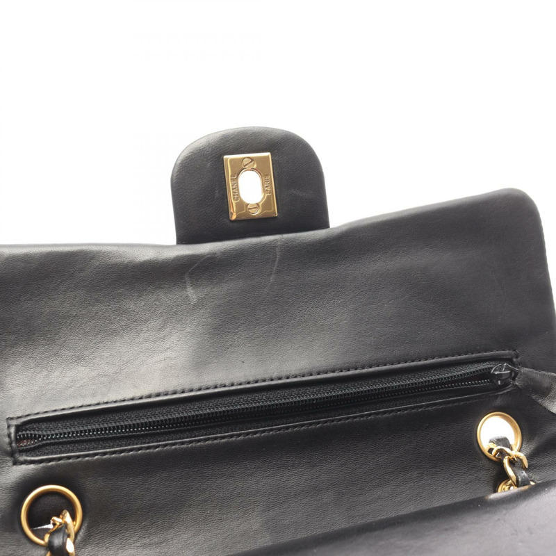 香奈兒 (CHANEL) Matelasse W 翻蓋鏈條單背包 A01113 羊皮黑色二手女士金扣-5