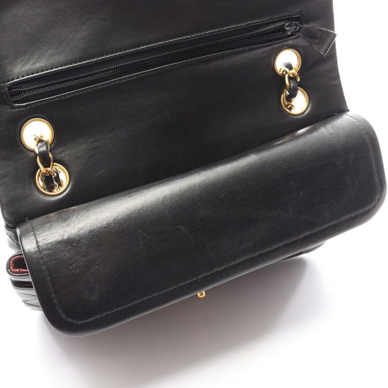 香奈兒 (CHANEL) Matelasse W 翻蓋鏈條單背包 A01113 羊皮黑色二手女士金扣-6