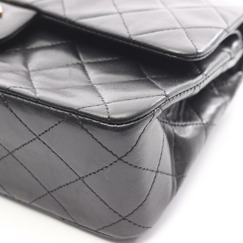 香奈兒 (CHANEL) Matelasse W 翻蓋鏈條單背包 A01113 羊皮黑色二手女士金扣-9