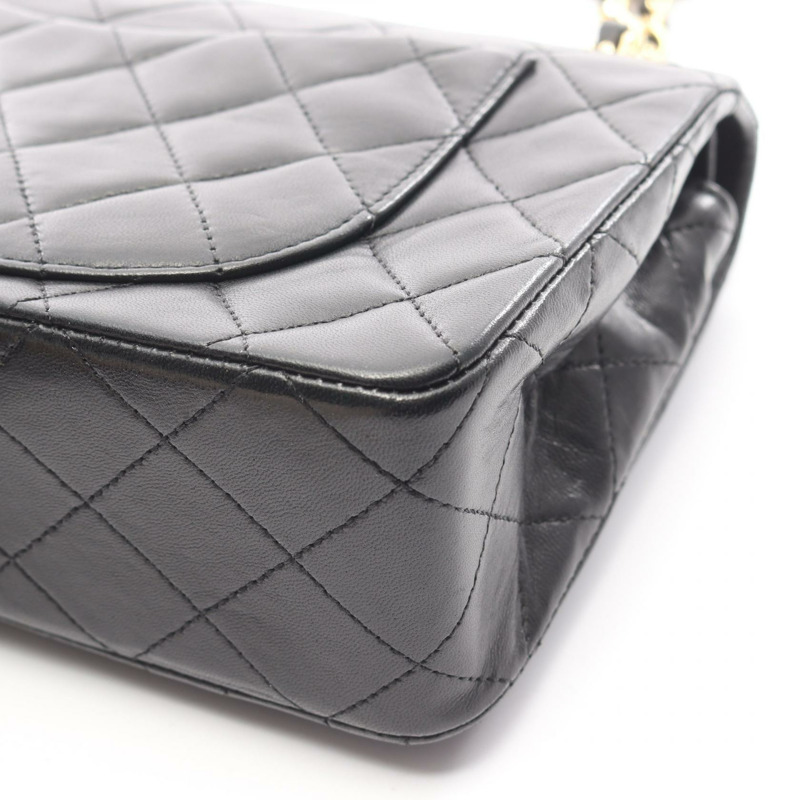 香奈兒 (CHANEL) Matelasse W 翻蓋鏈條單背包 A01113 羊皮黑色二手女士金扣-11