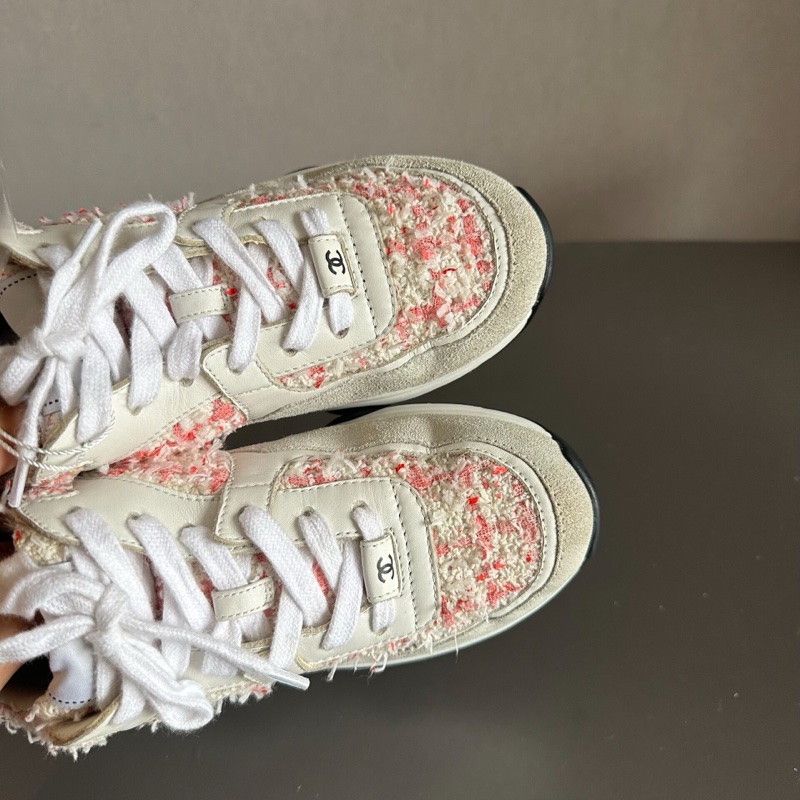 Chanel香奈兒粉色毛呢雙c熊貓運動鞋 36碼-3