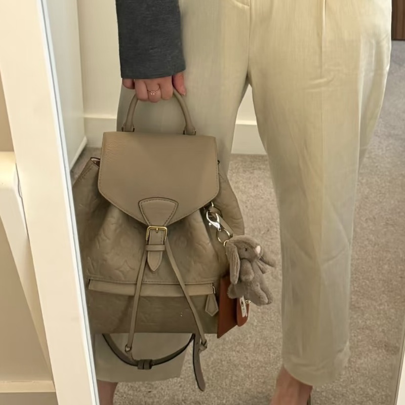 🦣Louis Vuitton路易威登 Montsouris 🐘大象灰牛皮壓紋後背包雙肩包-3