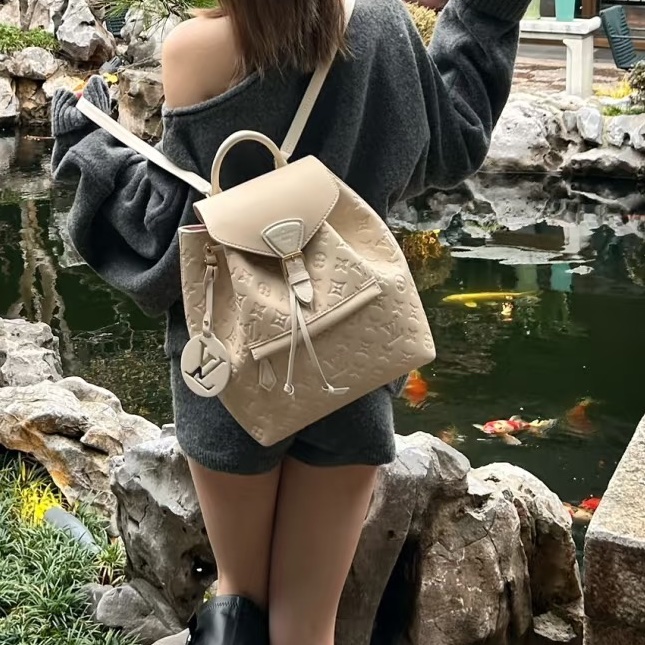 🦣Louis Vuitton路易威登 Montsouris 🐘大象灰牛皮壓紋後背包雙肩包-6