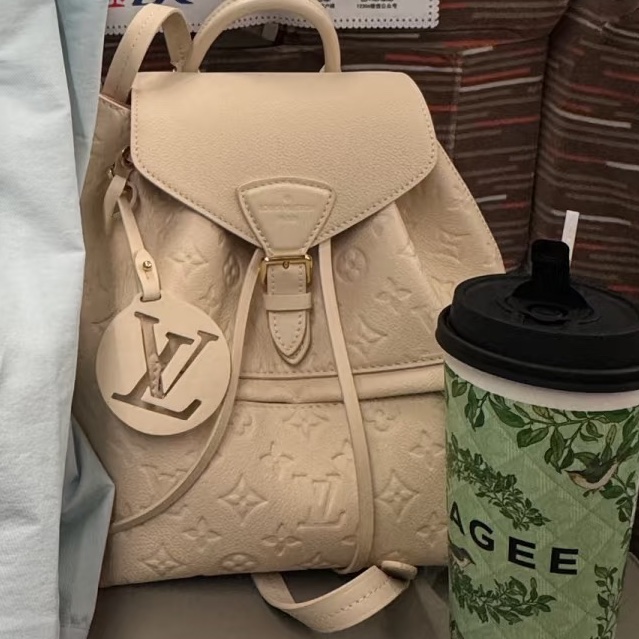 🦣Louis Vuitton路易威登 Montsouris 🐘大象灰牛皮壓紋後背包雙肩包-7