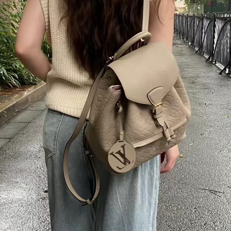 🦣Louis Vuitton路易威登 Montsouris 🐘大象灰牛皮壓紋後背包雙肩包-9