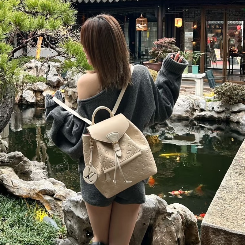 🦣Louis Vuitton路易威登 Montsouris 🐘大象灰牛皮壓紋後背包雙肩包-17