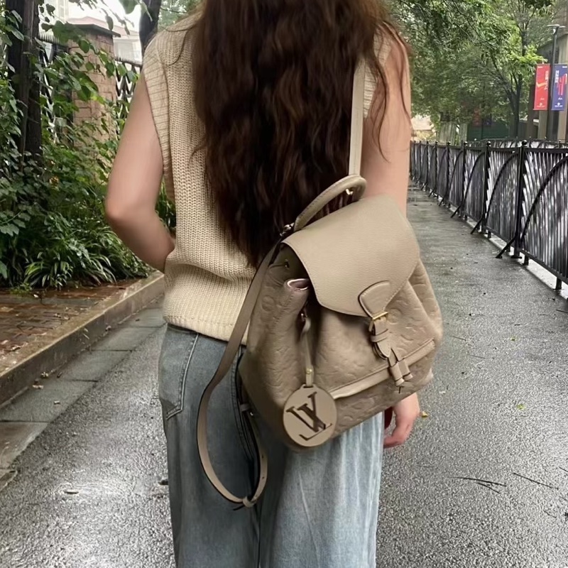 🦣Louis Vuitton路易威登 Montsouris 🐘大象灰牛皮壓紋後背包雙肩包-24