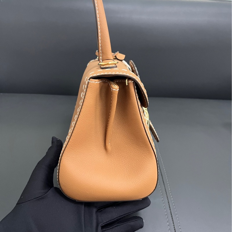 Delvaux mini brilliant 焦糖白線-9