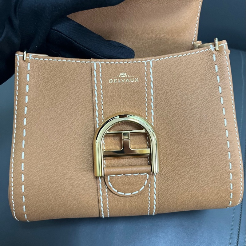 Delvaux mini brilliant 焦糖白線-20