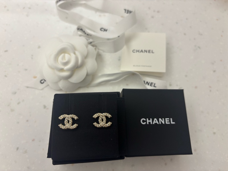 全新 Chanel 經典珍珠雙C耳針耳環!-0