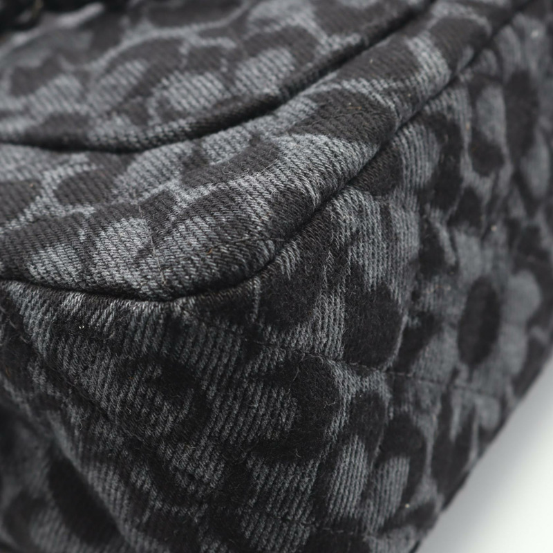 香奈兒迷你絎縫20鏈條肩背斜背包，牛仔灰黑色，銀色五金，二手-6