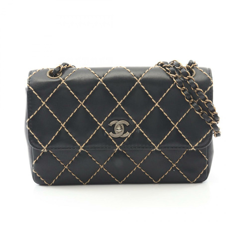 香奈兒 (CHANEL) 野性縫線鏈條肩背包 A14687 黑色皮革 GHW 二手 女士 CC