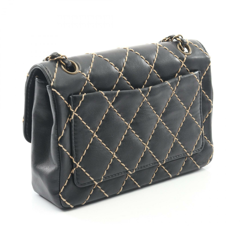 香奈兒 (CHANEL) 野性縫線鏈條肩背包 A14687 黑色皮革 GHW 二手 女士 CC-1