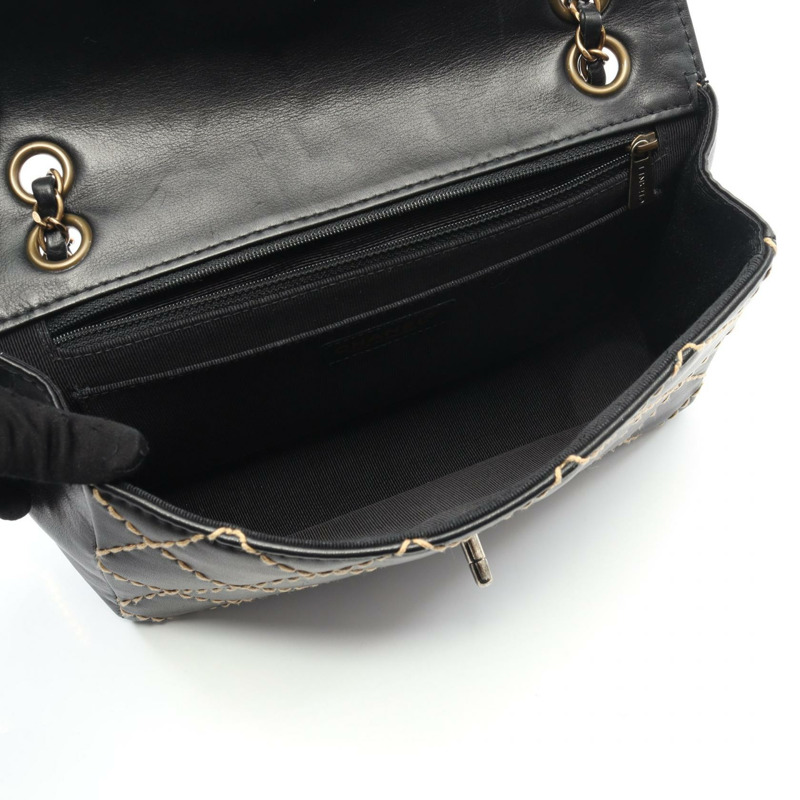 香奈兒 (CHANEL) 野性縫線鏈條肩背包 A14687 黑色皮革 GHW 二手 女士 CC-2