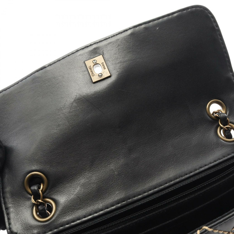 香奈兒 (CHANEL) 野性縫線鏈條肩背包 A14687 黑色皮革 GHW 二手 女士 CC-6