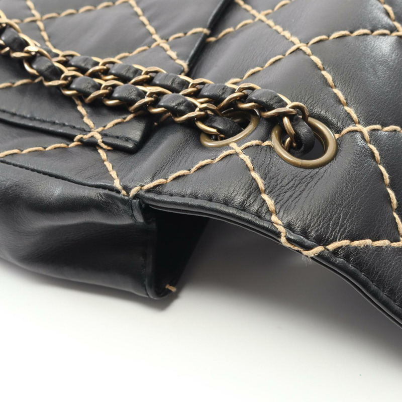 香奈兒 (CHANEL) 野性縫線鏈條肩背包 A14687 黑色皮革 GHW 二手 女士 CC-8