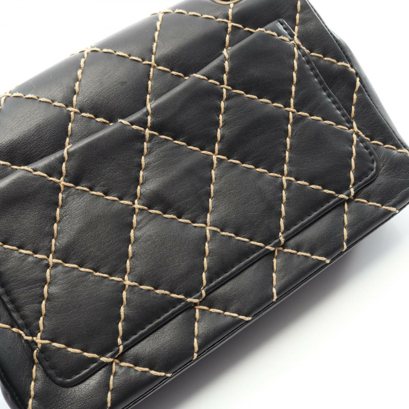 香奈兒 (CHANEL) 野性縫線鏈條肩背包 A14687 黑色皮革 GHW 二手 女士 CC-10