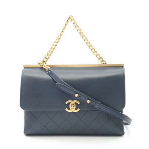 CHANEL Matelasse 31 RUE CAMBON 鏈條單肩斜背包皮革海軍藍 GHW CC