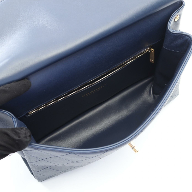 CHANEL Matelasse 31 RUE CAMBON 鏈條單肩斜背包皮革海軍藍 GHW CC-2