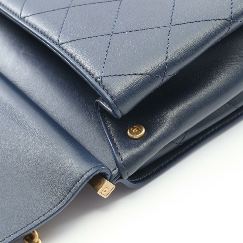 CHANEL Matelasse 31 RUE CAMBON 鏈條單肩斜背包皮革海軍藍 GHW CC-9