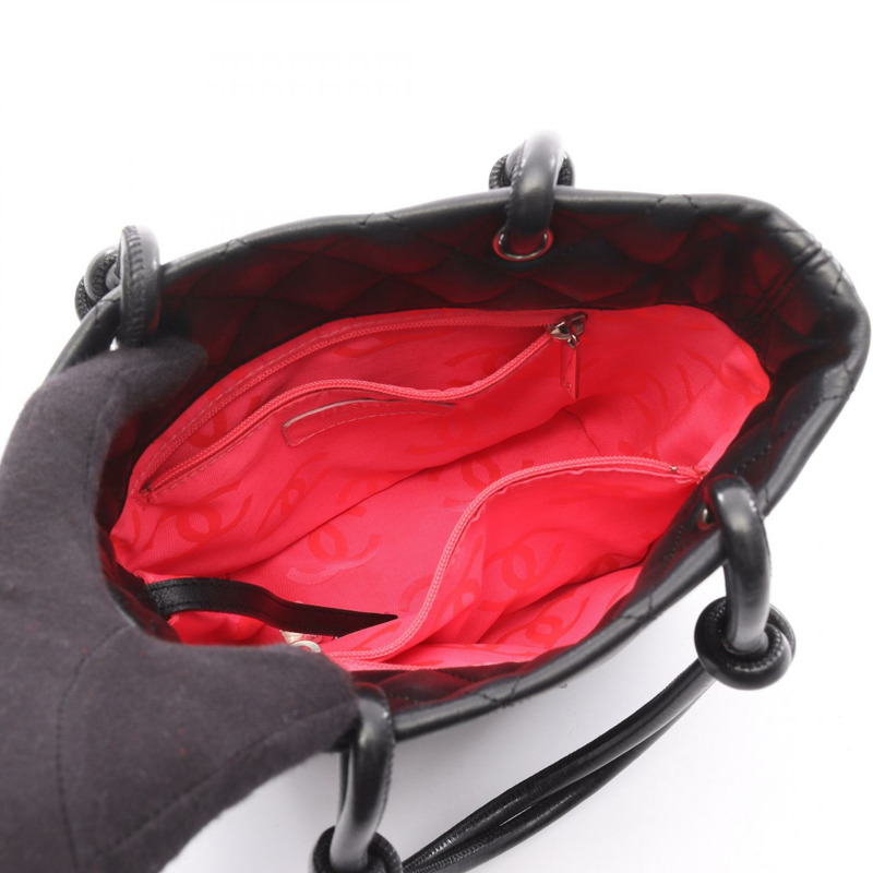 香奈兒 Cambon 系列小號手提包，黑色皮革，二手，女士 Coco CC-2