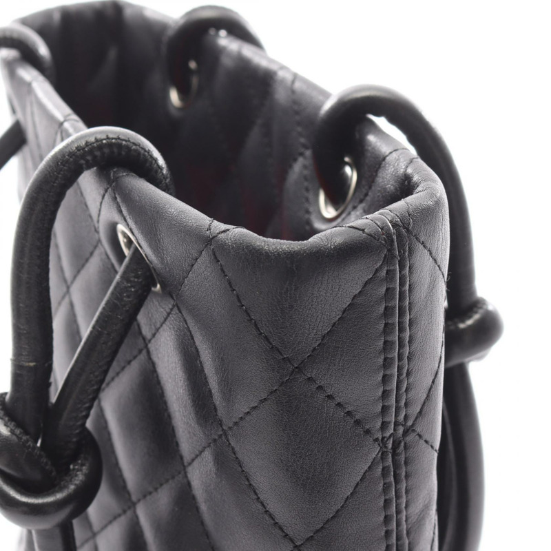 香奈兒 Cambon 系列小號手提包，黑色皮革，二手，女士 Coco CC-8